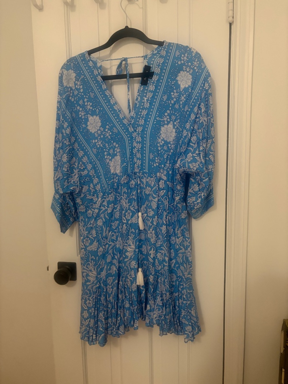 Aakaa Sky Blue Floral Tie-Front Mini Dress